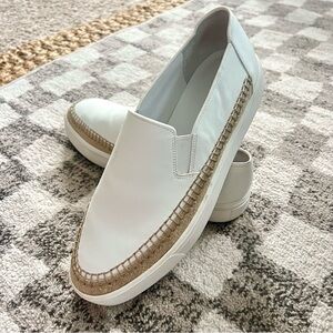 Women’s VINCE Bates Espadrille Slip On Sneakers White Leather Burlap Size 9.5